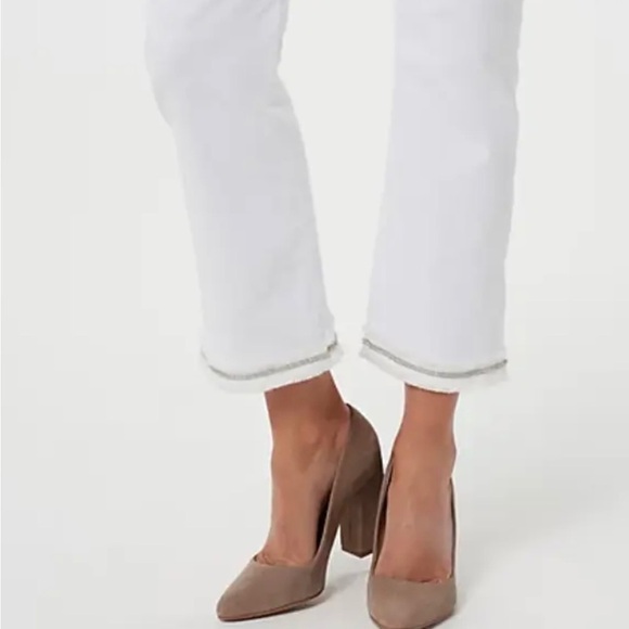 NWT Jen 7 Sequin/Fringe Embellished Ankle Straight White Jeans 00 - Picture 3 of 6